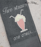 Two Straws One Check Applique DIGITAL Embroidery File 5x7, 6x10, 7x12