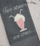 Two Straws One Check Applique DIGITAL Embroidery File 5x7, 6x10, 7x12