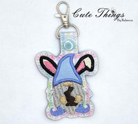 Easter Gnome Applique DIGITAL Embroidery File, In The Hoop Key fob, Snap tab, Keychain, Bag Tag