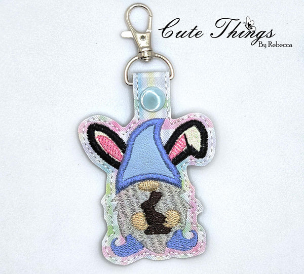 Easter Gnome Applique DIGITAL Embroidery File, In The Hoop Key fob, Snap tab, Keychain, Bag Tag