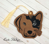 Cat and Dog Face DIGITAL Embroidery File, In The Hoop Bookmark, Ornament, Gift Bag Tag, Eyelet