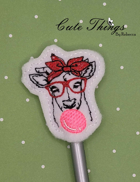 Bubblegum Goat  DIGITAL Embroidery File, In The Hoop, Pencil Topper