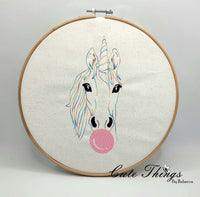 Bubblegum Unicorn DIGITAL Embroidery File,  4x4, 5x7, 6x10, 7x12,