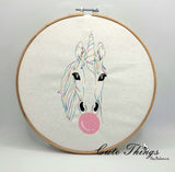 Bubblegum Unicorn DIGITAL Embroidery File,  4x4, 5x7, 6x10, 7x12,