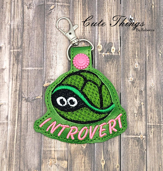 Introvert DIGITAL Embroidery File, In The Hoop Key fob, Snap tab, Keychain, Bag Tag