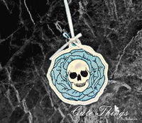 Skull Flower DIGITAL Embroidery File, In The Hoop Bookmark, Ornament, Gift Bag Tag, Eyelet