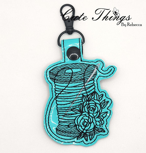 Spool of Thread DIGITAL Embroidery File, In The Hoop Key fob, Snap tab, Keychain, Bag Tag