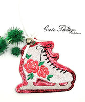 Pretty Ice Skate DIGITAL Embroidery File, In The Hoop Bookmark, Ornament, Gift Bag Tag, Eyelet