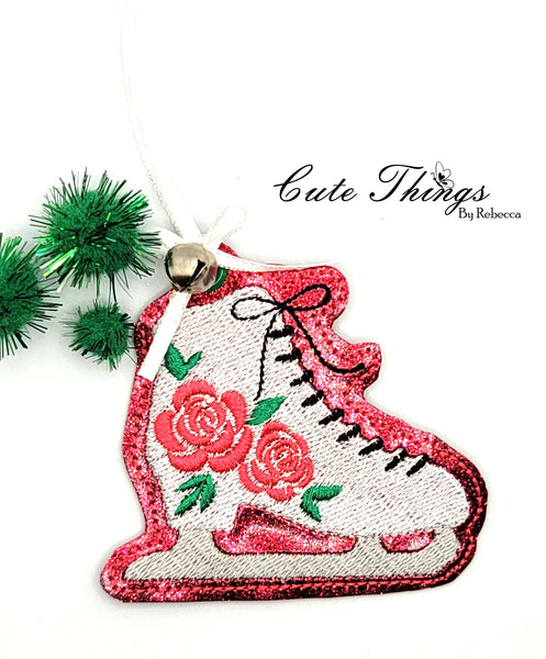 Pretty Ice Skate DIGITAL Embroidery File, In The Hoop Bookmark, Ornament, Gift Bag Tag, Eyelet