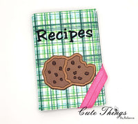 Recipes Cookie Applique Notebook Cover  DIGITAL Embroidery File, In The Hoop 2 sizes available