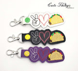 Peace Love Taco DIGITAL Embroidery File, In The Hoop Key fob, Snap tab, Keychain, Bag Tag