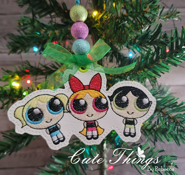 Power Puff Trio DIGITAL Embroidery File, In The Hoop Bookmark, Ornament, Gift Bag Tag, Eyelet