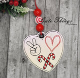 Peace Love Candy Canes DIGITAL Embroidery File, In The Hoop, Ornament, Gift Bag Tag, Eyelet