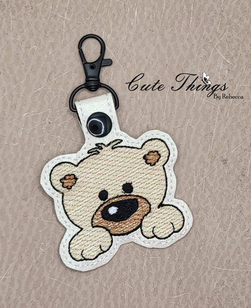 Teddy DIGITAL Embroidery File, In The Hoop Key fob, Snap tab, Keychain, Bag Tag