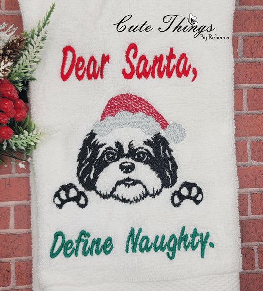 Dear Santa Define Naughty Shih Tzu DIGITAL Embroidery File, 4 sizes