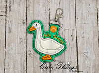 Silly Goose DIGITAL Embroidery File, In The Hoop Key fob, Snap tab, Keychain, Bag Tag