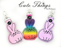 Round Bunny DIGITAL Embroidery File, In The Hoop Key fob, Snap tab, Keychain, Bag Tag