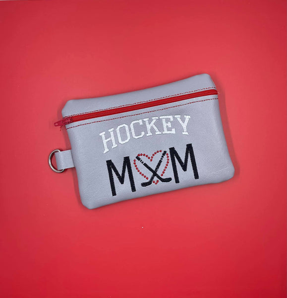 Hockey Mom Bag DIGITAL Embroidery File, In The Hoop, 5x7, 6x10 money purse, makeup bag, personals bag.