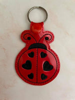 Ladybug Hearts Embroidery File, In The Hoop Key fob, Snap tab, Keychain