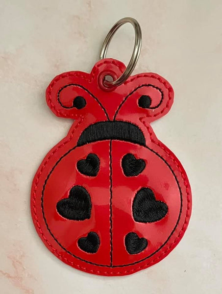 Ladybug Hearts DIGITAL Embroidery File, In The Hoop Bookmark, Ornament, Gift Bag Tag, Eyelet