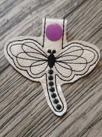 Dragonfly DIGITAL Embroidery File, In The Hoop Key fob, Snap tab, Keychain