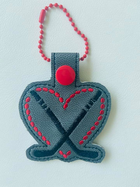 Hockey Love DIGITAL Embroidery File, In The Hoop Key fob, Snap tab, Keychain