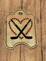 Hockey Love DIGITAL Embroidery File, Hand Sanitizer Holder, In The Hoop Snap tab, Keychain 4x4, 5x7