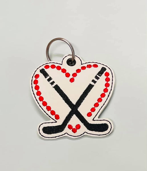 Hockey Love DIGITAL Embroidery File, In The Hoop Bookmark, Ornament, Gift Bag Tag, Eyelet