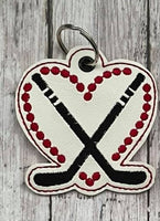 Hockey Love DIGITAL Embroidery File, In The Hoop Bookmark, Ornament, Gift Bag Tag, Eyelet