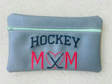 Hockey Mom Bag DIGITAL Embroidery File, In The Hoop, 5x7, 6x10 money purse, makeup bag, personals bag.