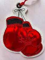 Boxing Gloves DIGITAL Embroidery File, In The Hoop Bookmark, Ornament, Gift Bag Tag, Eyelet