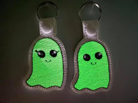 Boy and Girl Ghost DIGITAL Embroidery File, In The Hoop Key fob, Snap tab, Keychain