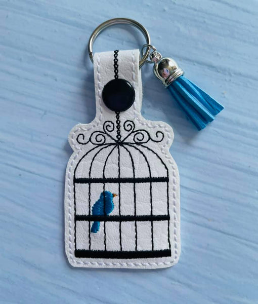 Birdcage  DIGITAL Embroidery File, In The Hoop Key fob, Snap tab, Keychain