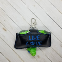 Live Love Woof  DIGITAL Embroidery File, In The Hoop Key fob, Snap tab, Keychain, Poo Bag Holder, 4x4 and 5x7