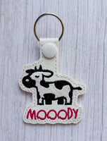 Mooody  DIGITAL Embroidery File, In The Hoop Key fob, Snap tab, Keychain