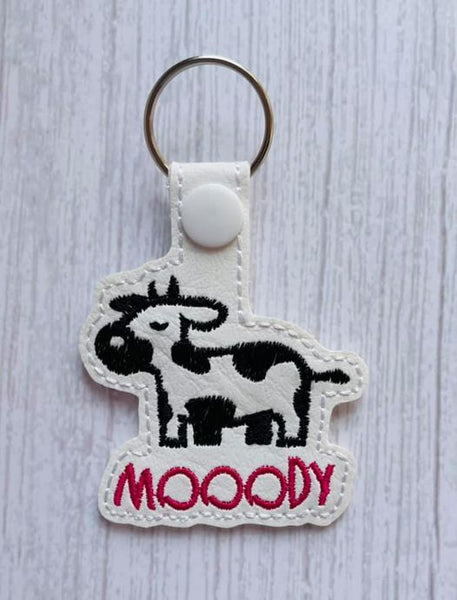 Mooody  DIGITAL Embroidery File, In The Hoop Key fob, Snap tab, Keychain