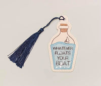 Boat in a bottle Applique  DIGITAL Embroidery File, In The Hoop Bookmark, Ornament, Gift Bag Tag, Eyelet