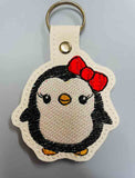 Cute Girl Penguin DIGITAL Embroidery File, In The Hoop Key fob, Snap tab, Keychain