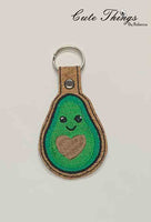 Avocado Heart DIGITAL Embroidery File, In The Hoop Key fob, Snap tab, Keychain