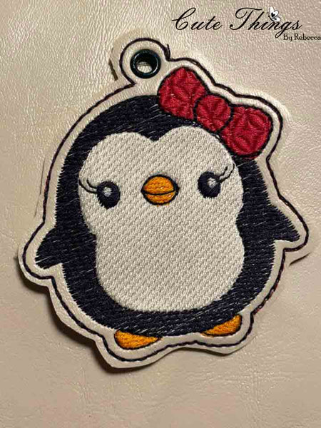 Cute Girl Penguin DIGITAL Embroidery File, In The Hoop Bookmark, Ornament, Gift Bag Tag, Eyelet