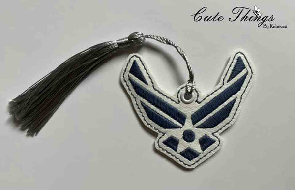 Air Force DIGITAL Embroidery File, In The Hoop Bookmark, Ornament, Gift Bag Tag, Eyelet