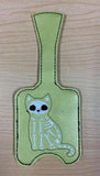 Cat Skeleton DIGITAL Embroidery File, Hand Sanitizer Holder, In The Hoop Snap tab, Keychain 4x4, 5x7