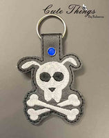 Dog Crossbones DIGITAL Embroidery File, In The Hoop Key fob, Snap tab, Keychain
