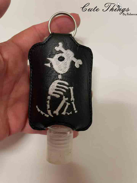 Dog Skeleton DIGITAL Embroidery File, Hand Sanitizer Holder, In The Hoop Snap tab, Keychain 4x4, 5x7