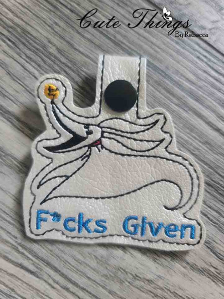 Zero F*cks Given DIGITAL Embroidery File, In The Hoop Key fob, Snap tab, Keychain