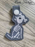 Dog Skeleton  DIGITAL Embroidery File, In The Hoop Key fob, Snap tab, Keychain