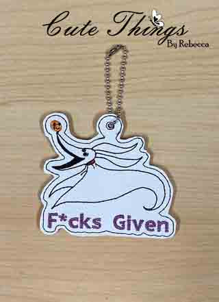 Zero F*cks Given DIGITAL Embroidery File, In The Hoop Bookmark, Ornament, Gift Bag Tag, Eyelet