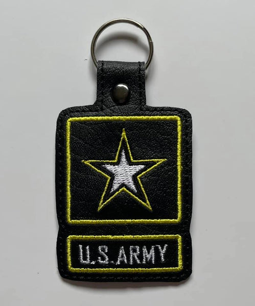 Army DIGITAL Embroidery File, In The Hoop Key fob, Snap tab, Keychain