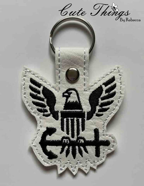 Navy DIGITAL Embroidery File, In The Hoop Key fob, Snap tab, Keychain