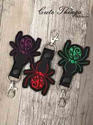 Spider DIGITAL Embroidery File, In The Hoop Key fob, Snap tab, Keychain